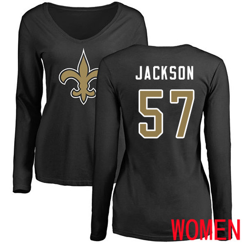New Orleans Saints Black Women Rickey Jackson Name and Number Logo Slim Fit NFL Football #57 Long Sleeve T Shirt->nfl t-shirts->Sports Accessory